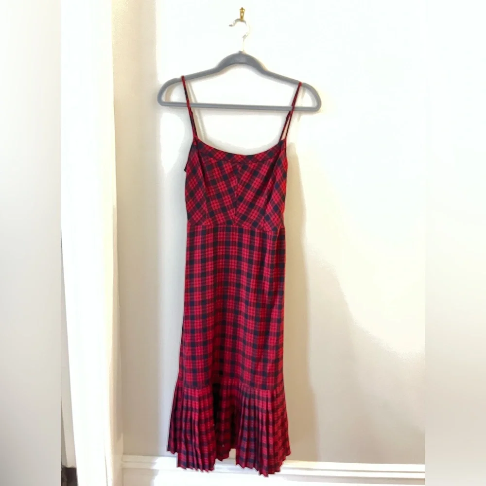 Urban Outfitters Waldorf Red & Black Plaid Pleated Flannel Slip Midi Dress - Picture 2 of 7